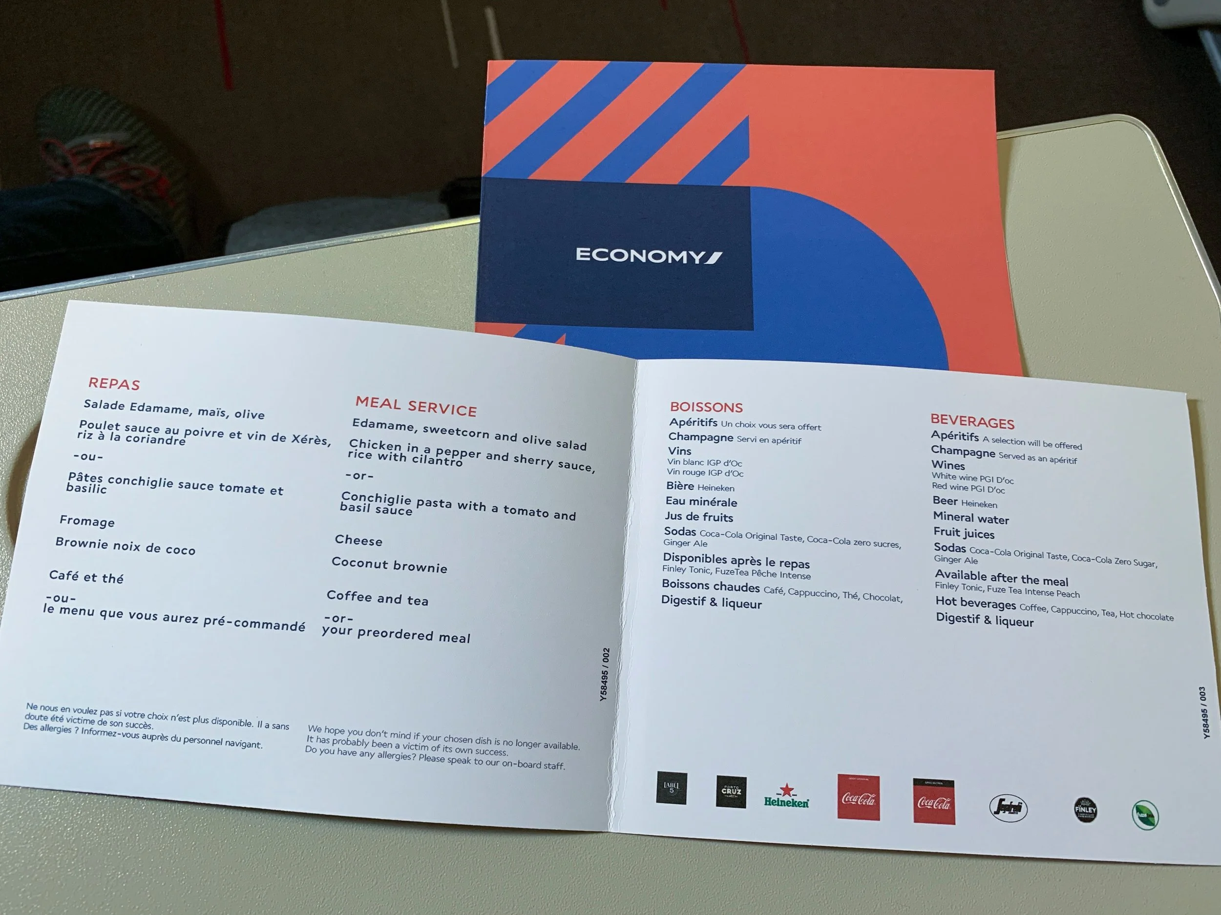 Our menu for Air France Dinner. (Click to enlarge)