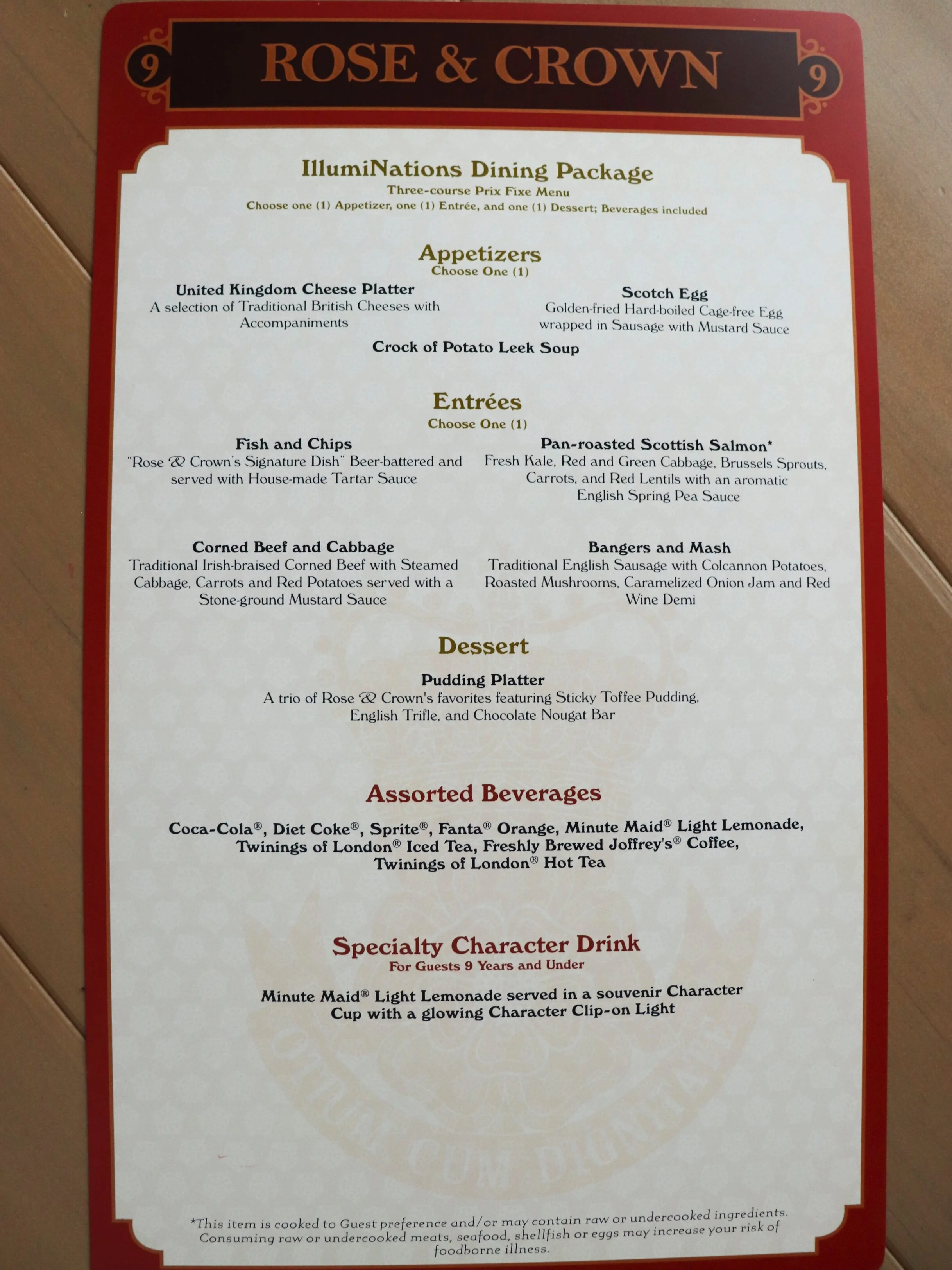 Menu Side 1: Meals and Non Alcoholic (Click to enlarge)