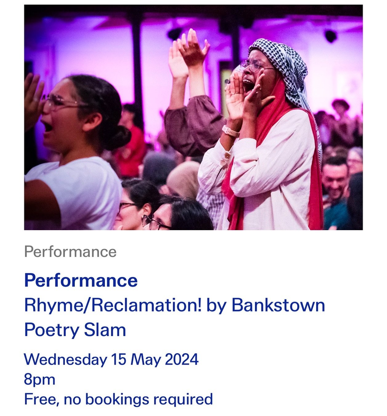 Join us this Wednesday night at the Art Gallery of NSW for Rhyme/Reclamation! 

❤️&zwj;🔥 Wed 15 May, 8 pm - FREE (no bookings required) 

Rhyme/Reclamation! is a celebration of poetry, dance and music.

Through rhyme, movement and song, we&rsquo;ll 
