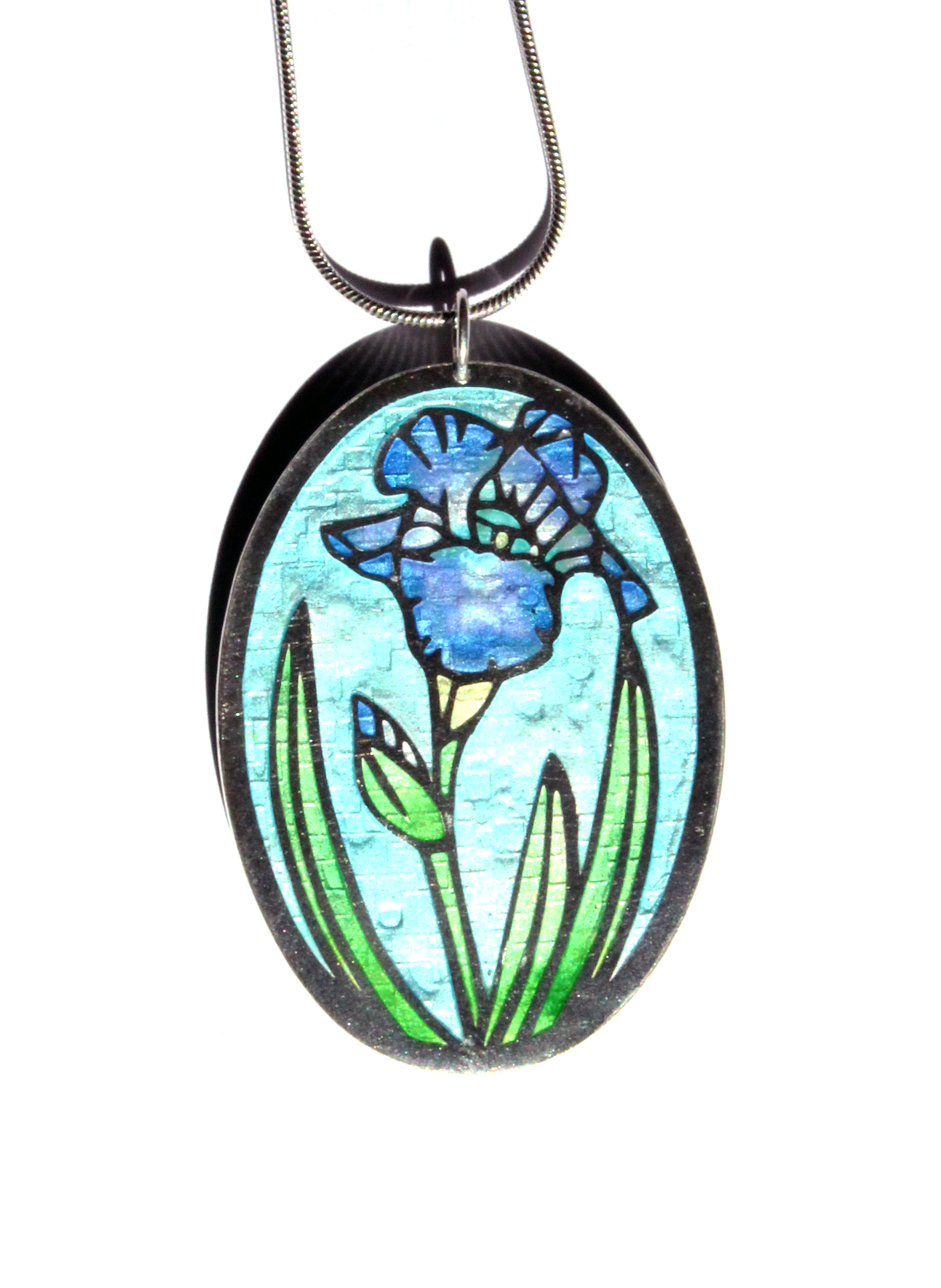 Blue Iris Flower Pendant