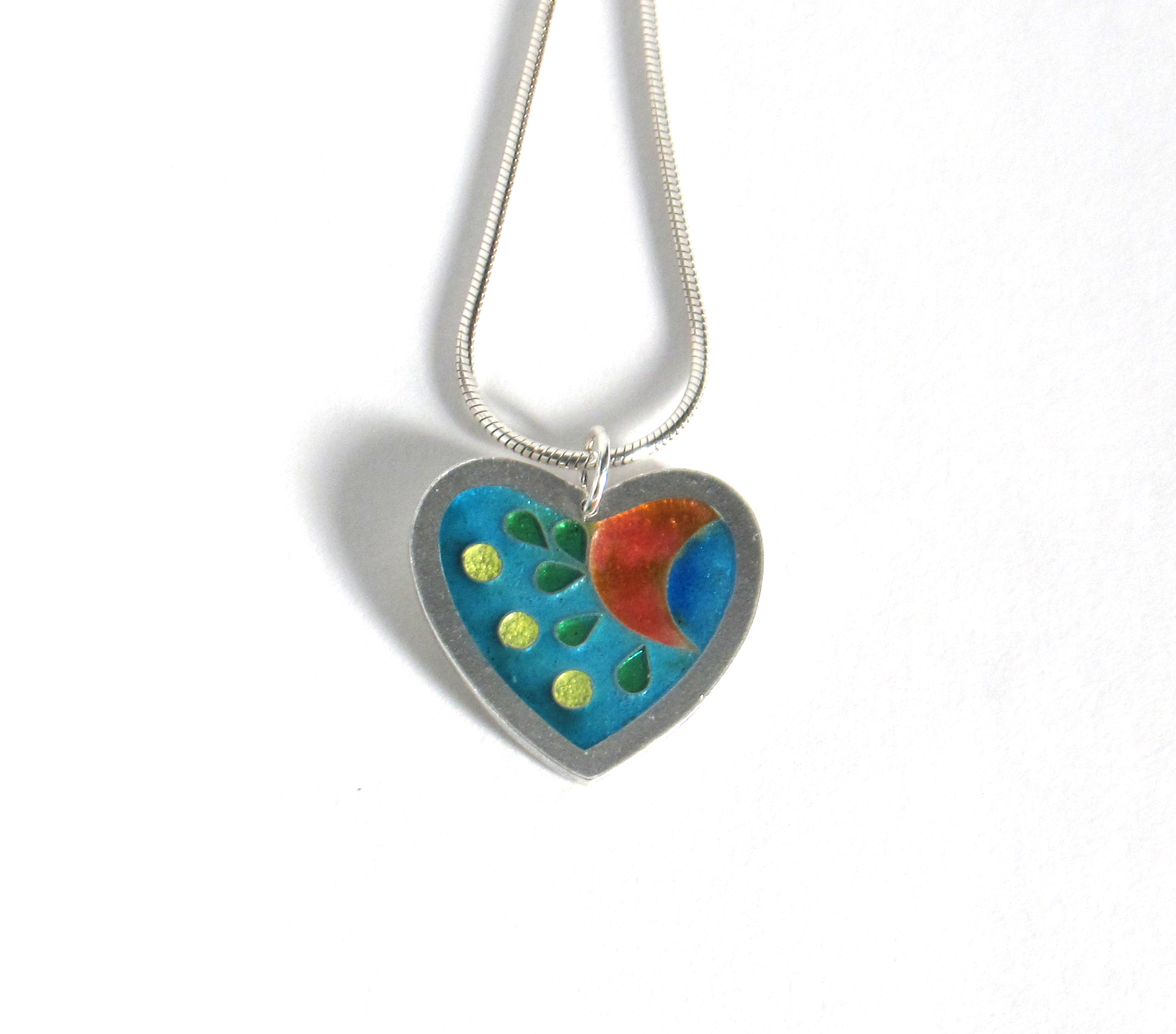 Abstract Cloisonne Heart Pendant in Fine Silver