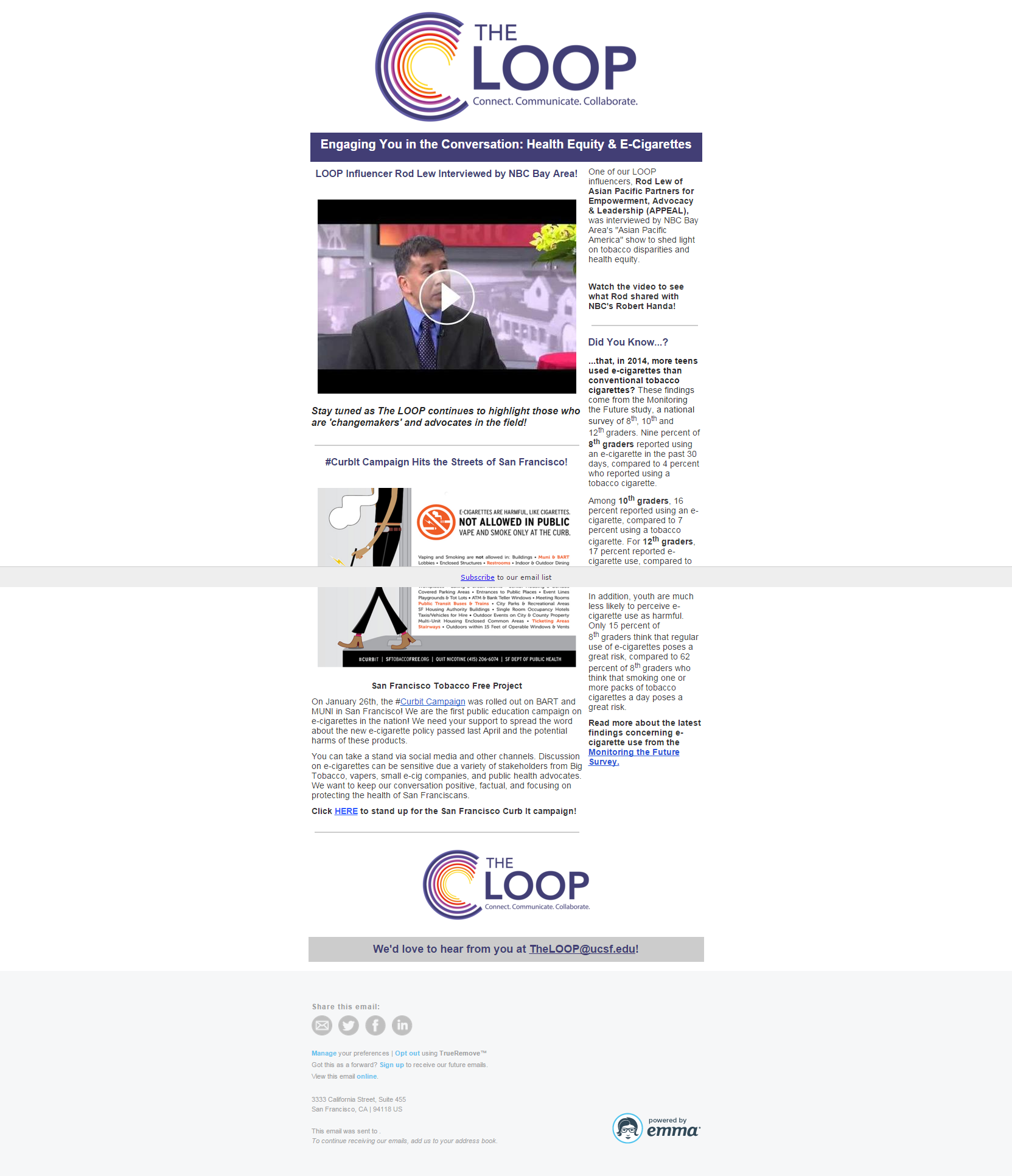 This is one of 30+ email blasts that we have designed and managed for The LOOP awareness campaign. These blasts highlight what makes The LOOP unique and drives traffic to a newly developed website.
