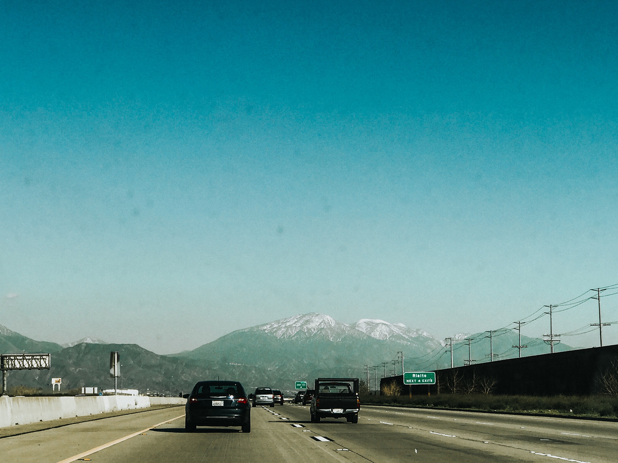 Headed through San Bernadino towards the snowy mountain tops.