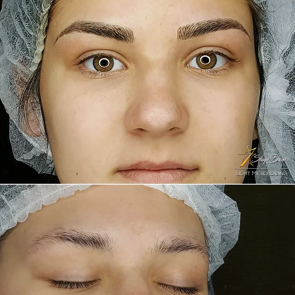 With the correct Light Microblading facial features of the client are changed completely. In this picture you can see incredible transformation that allows the eyes to dominate the face again and boost client's self-esteem greatly.