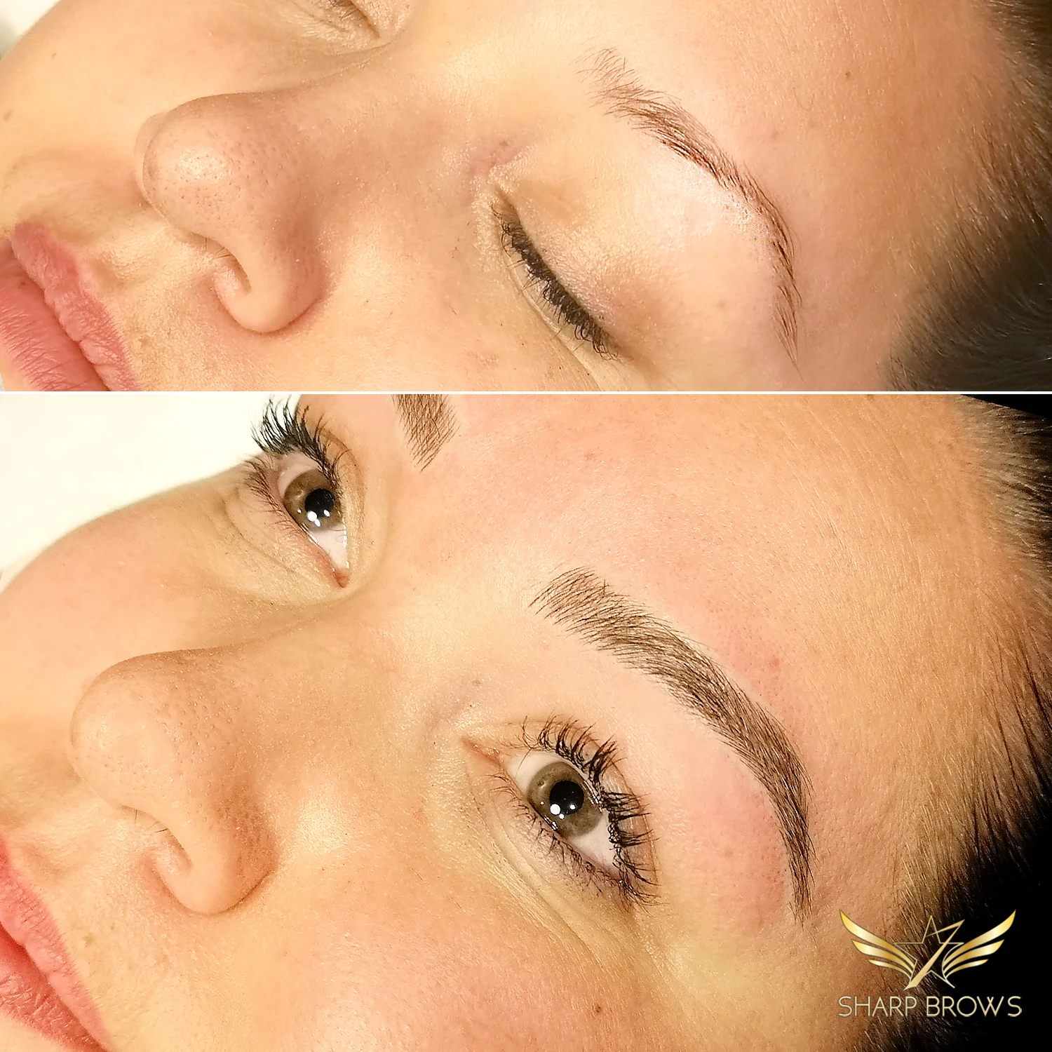 Light microblading. Total reshape and filling. Thin and unfair shape turned into flawless natural brow.