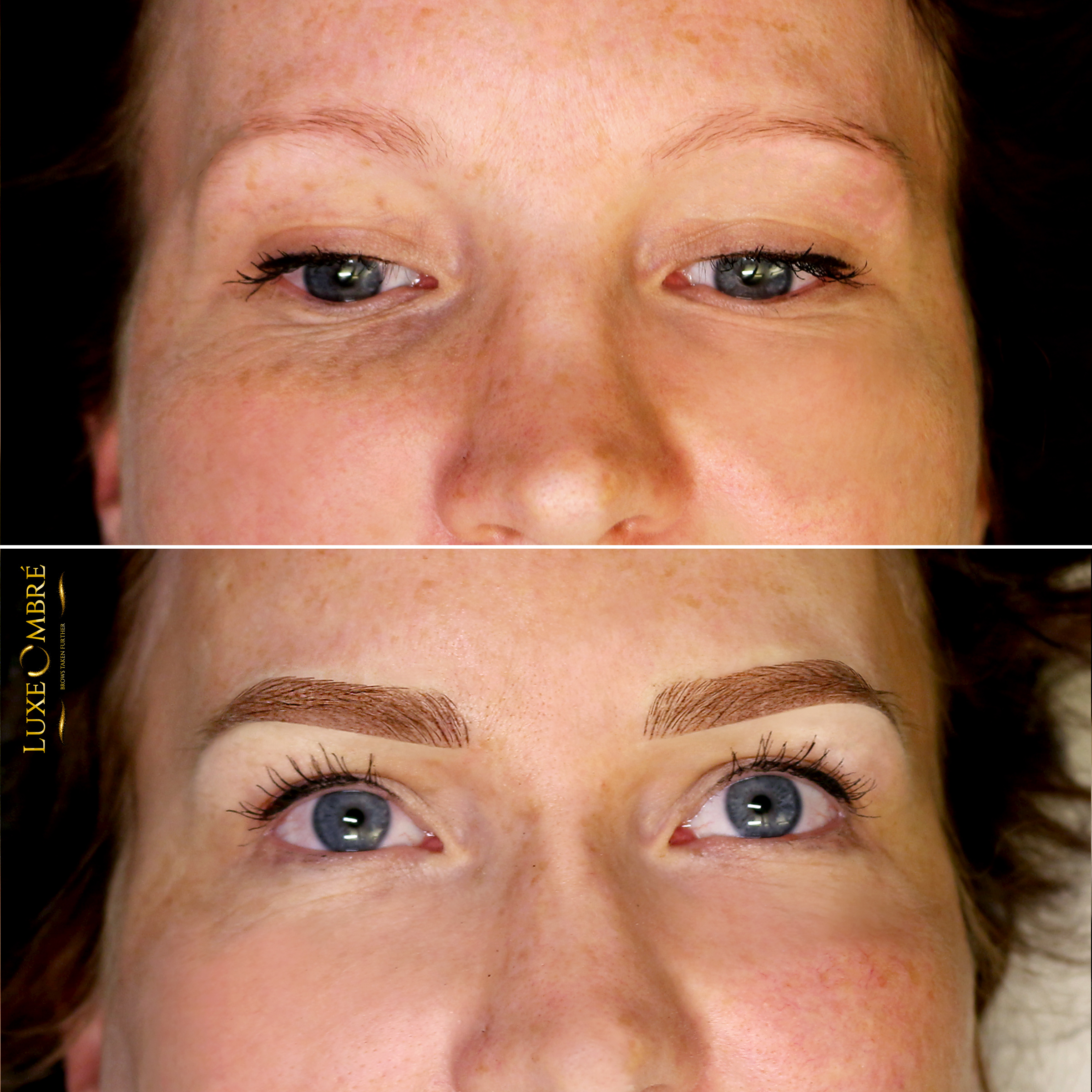 Ordinary and rather weak brows corrected with LuxeOmbre with a touch of Light microblading.