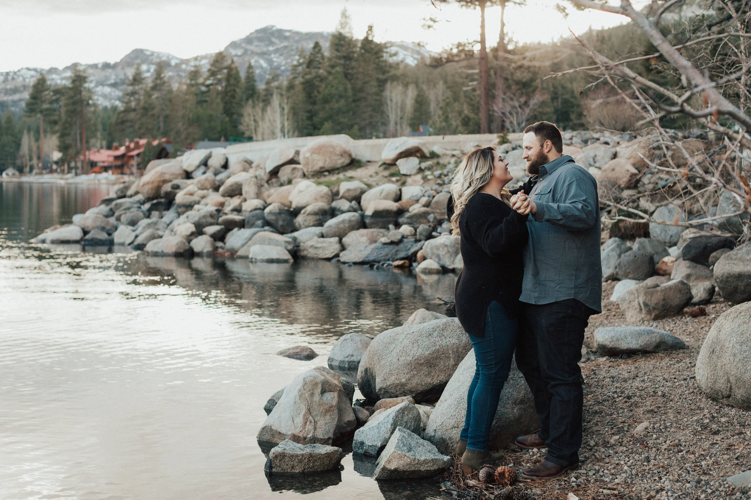 Slow dancing by the lake.
