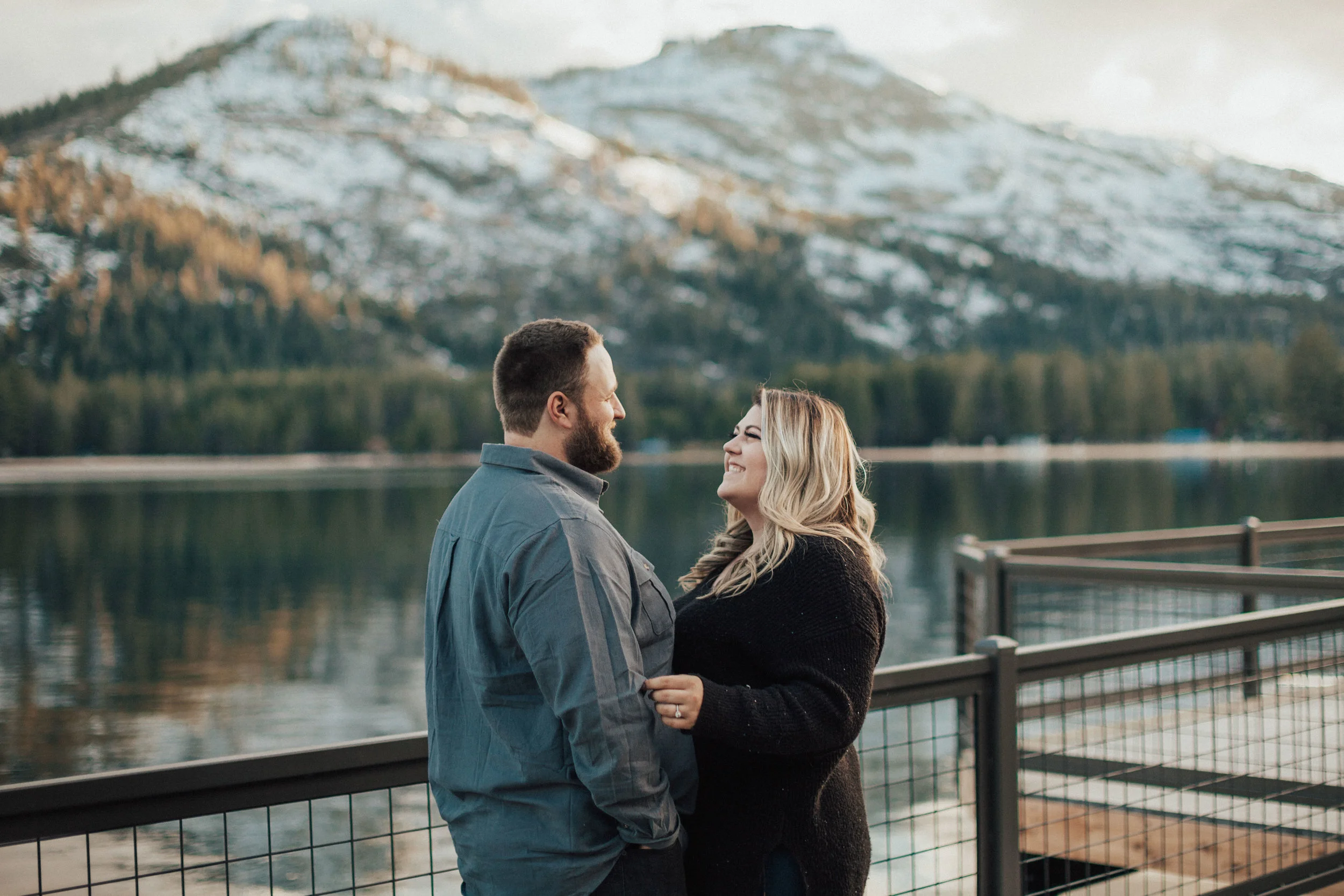 Couple so in love overlooking donner lake.