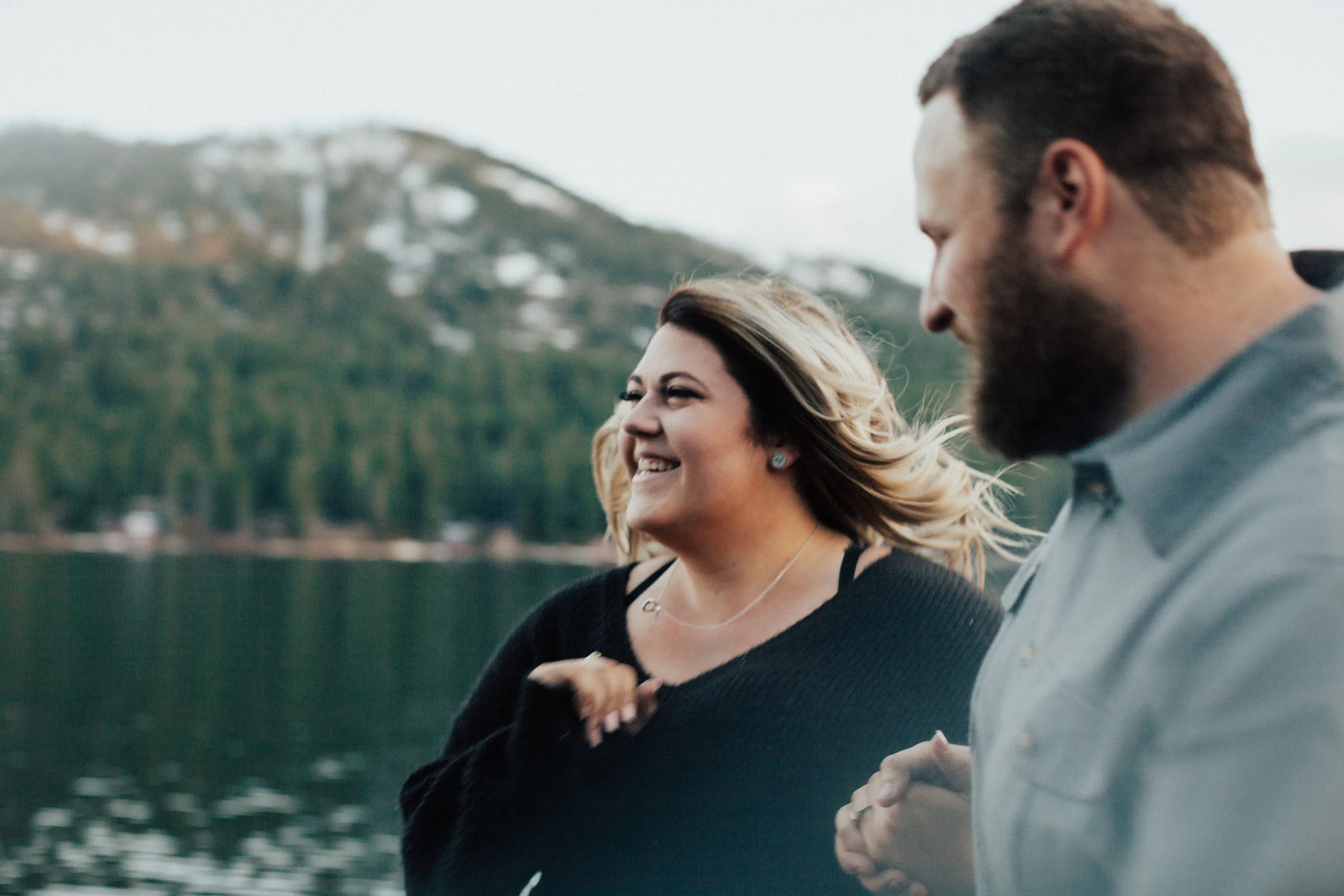 Lovers by the lake. Engagement photography in northern California.