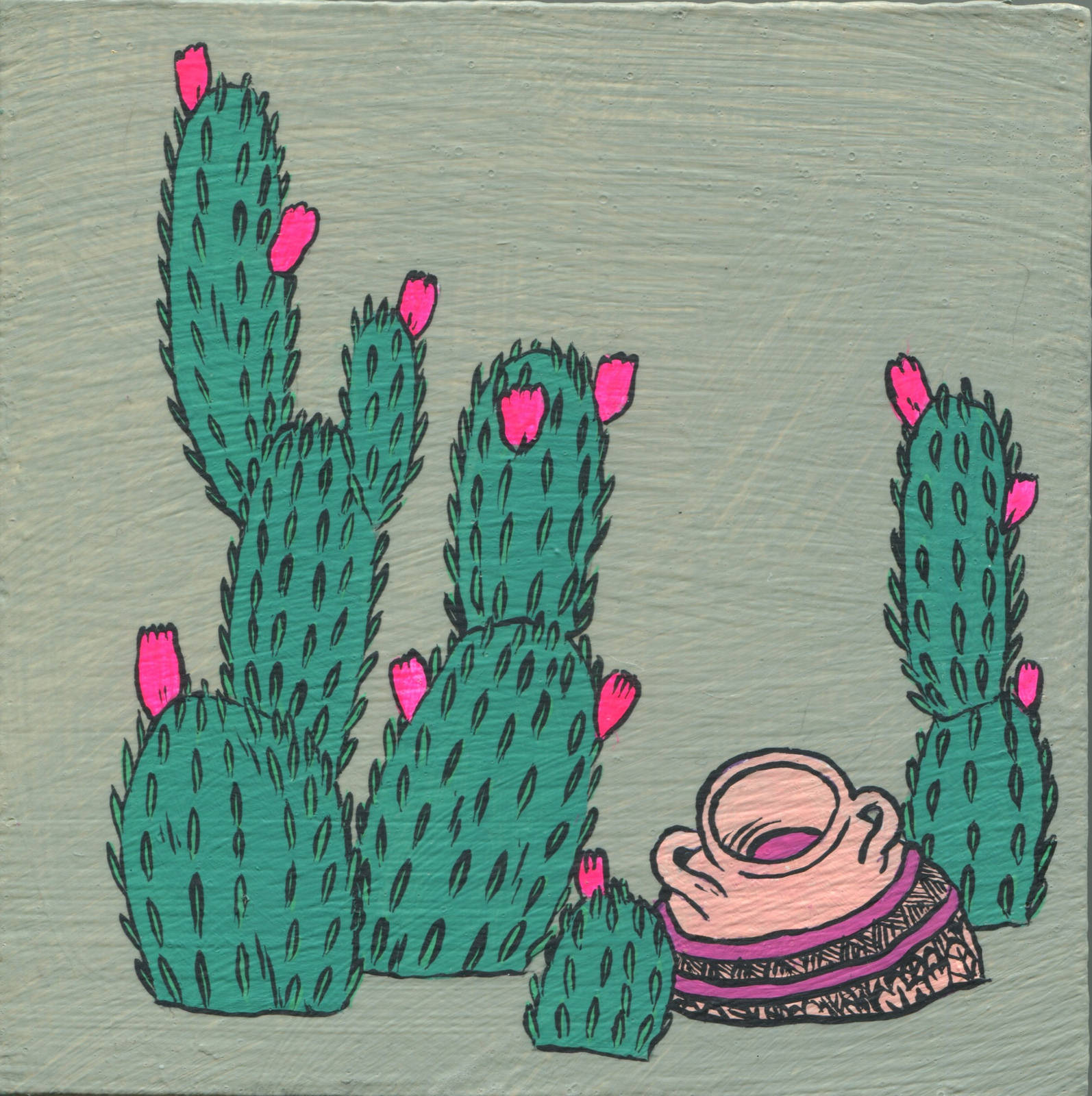 Cacti, tempera on wood, 5 x 5, $300