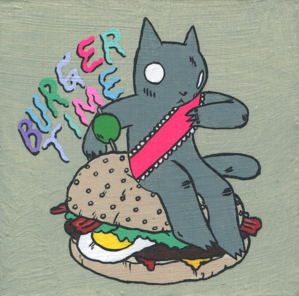 Burger Time, tempera on wood, 5 x 5, $300