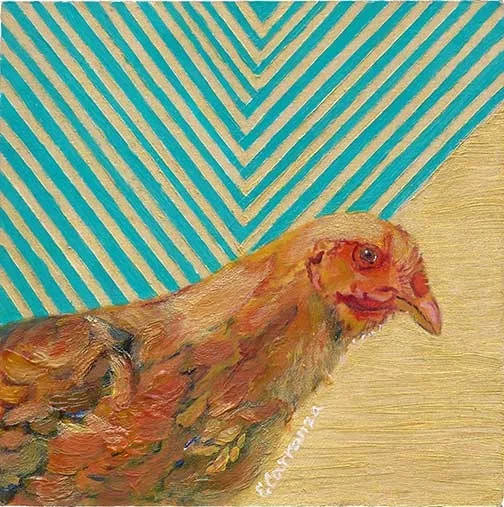 Golden Chicken Acrylics & oils 6"x6"