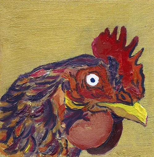 Rooster II 6"x6" acrylics on wood.