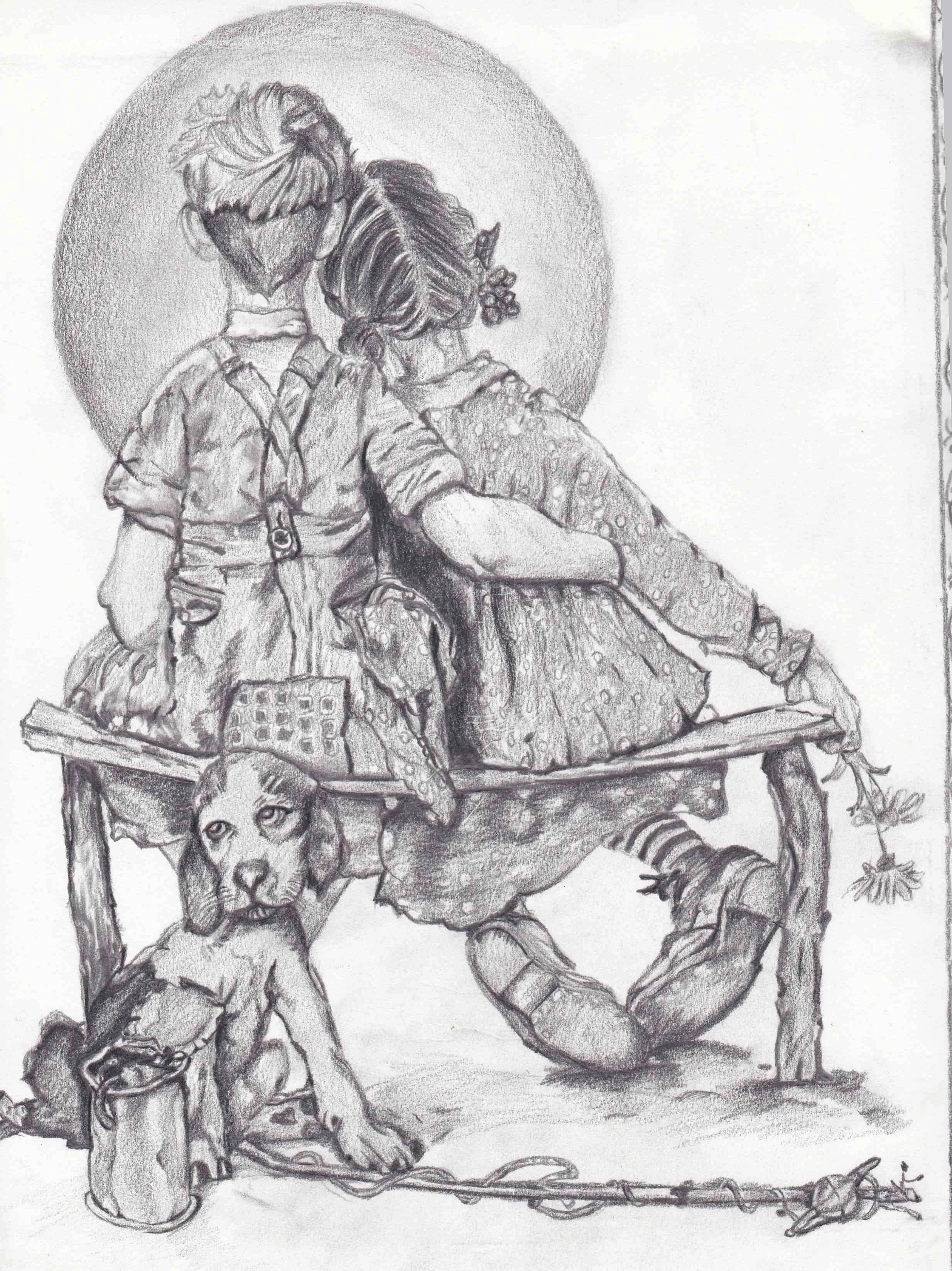 Pencil drawing by Anthony Alejos (after Norman Rockwell)-Drawing after Normal Rockwell in pencil by Anthony Alejos Avenal CA.jpg
