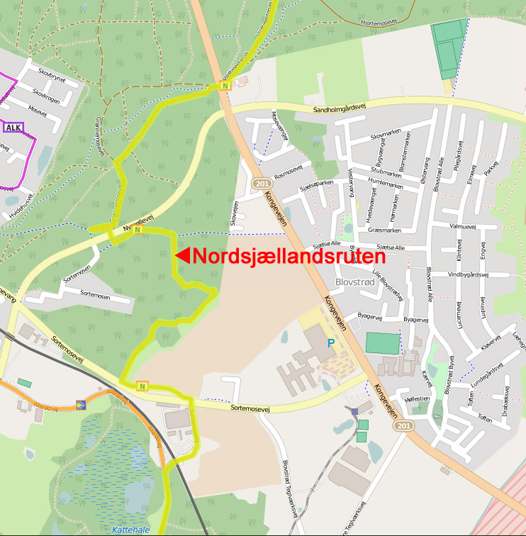 Som det fremgår af ovenstående kort, går 'Nordsjællandsruten' gennem udkanten af Blovstrød. Ruten løber bl.a. gennem Tokkekøb Hegn og videre gennem Sortemosen og øst om XL-BYG og videre under jernbanen til Allerød Sø. 