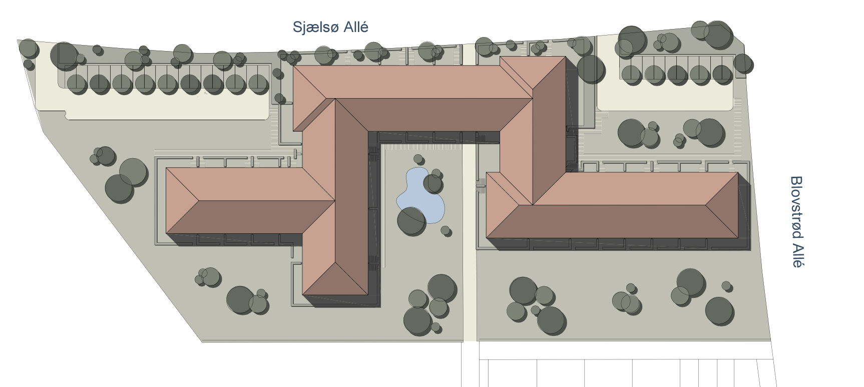 Skitseprojektet, som er udarbejder af Holsøe Arkitekter ApS, viser, at en del af de store parkeringsarealer vil blive indraget til grønt område, og den offentlige sti gennem bebyggelsen bibeholdes. Som det endvidere fremgår af projektet, er det ikke blot 'Pulterrummet' som man foreslår bliver ombygget, men hel bygningskomplekset.