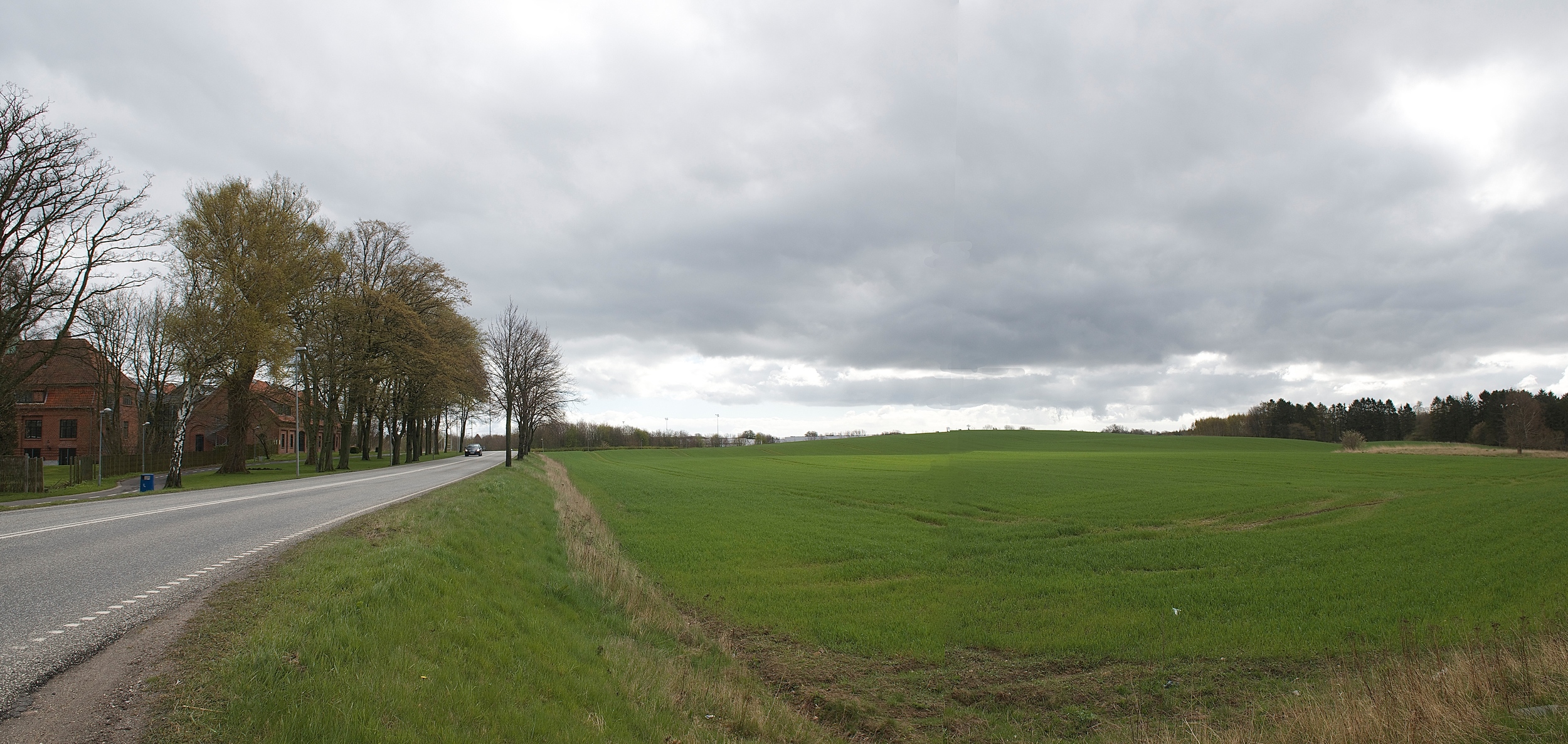 Det er på arealet til højre i billedet - op mod skoven, hvor der nu bliver opført almene boliger. Foto: AOB