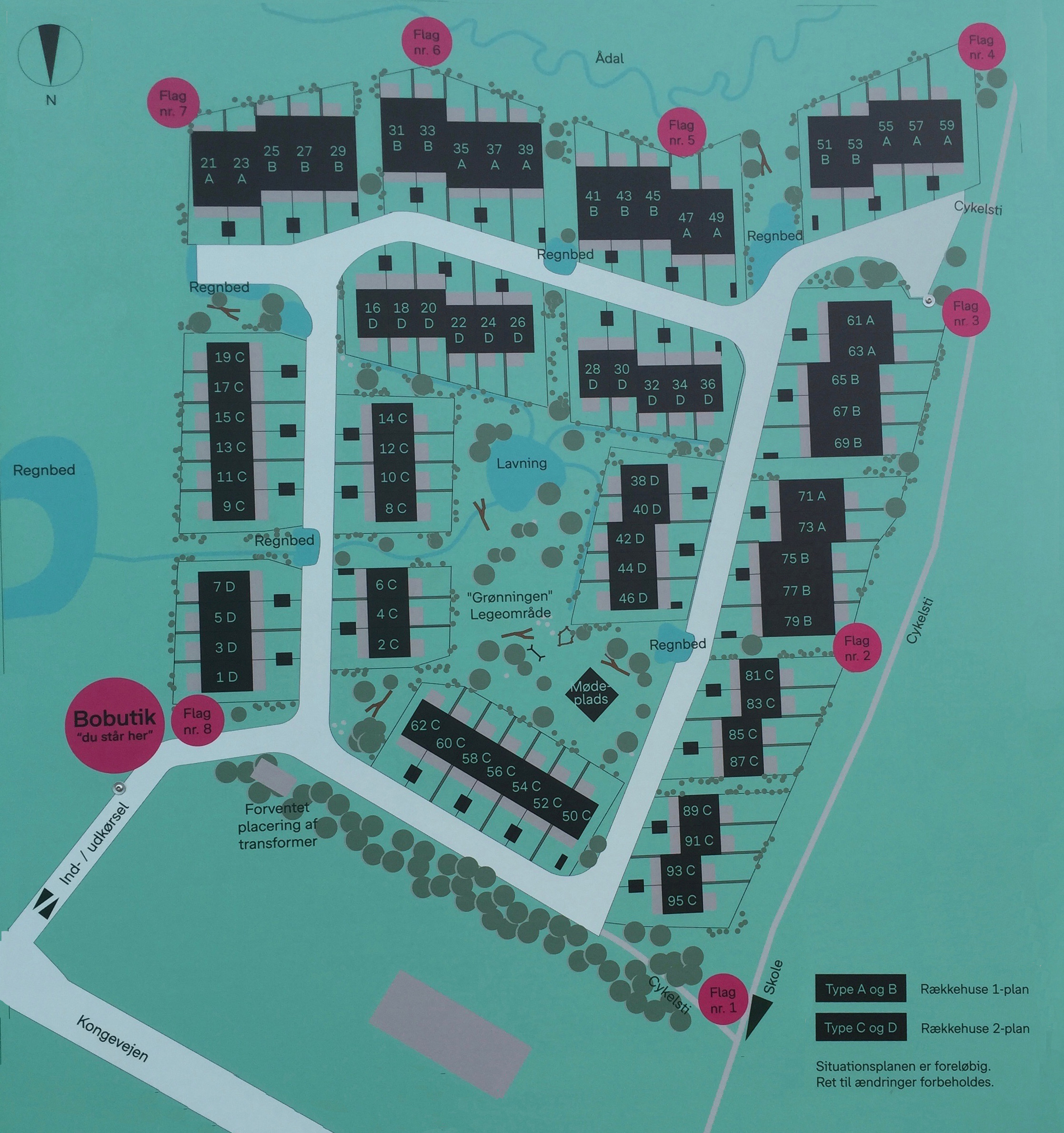 Planchen, som bl.a. angiver Bonava-flagenes placeringer - i alt 8 stk.. Foto: AOB