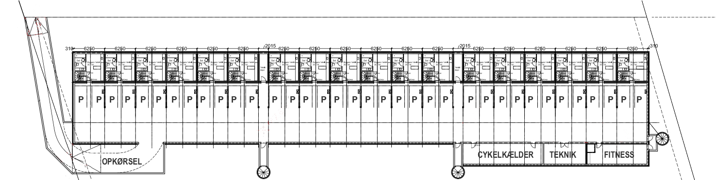 KÆLDERPLAN, som vise nedkørslen til parkeringskælderen. Illustration: Frits Hansens Tegnestue. Tekster: AOB