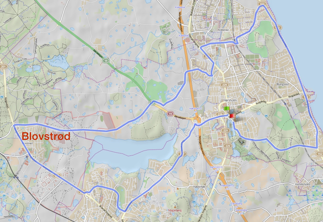 Denne rute er på 33 km og passerer Blovstrød på Kongevejen og Sandholmgårdsvej.