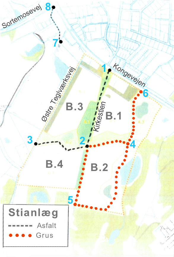 Oplæg til de forskellige planlagte nye stier omkring det nye Blovstrød. Tekster: AOB