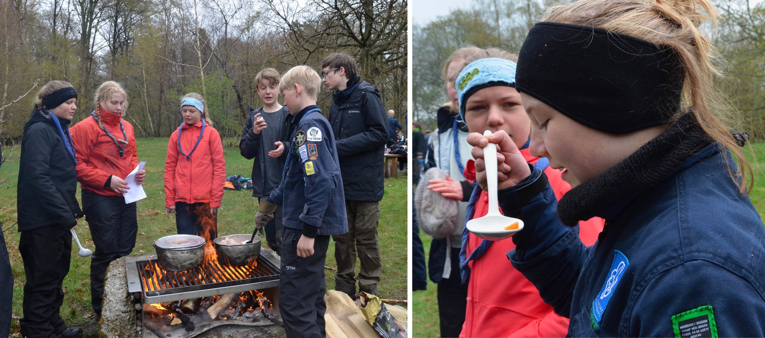 lørdagens frokost bestod af høne, som blev tilberedt over bål og kogt med grønkål. Foto: AOB