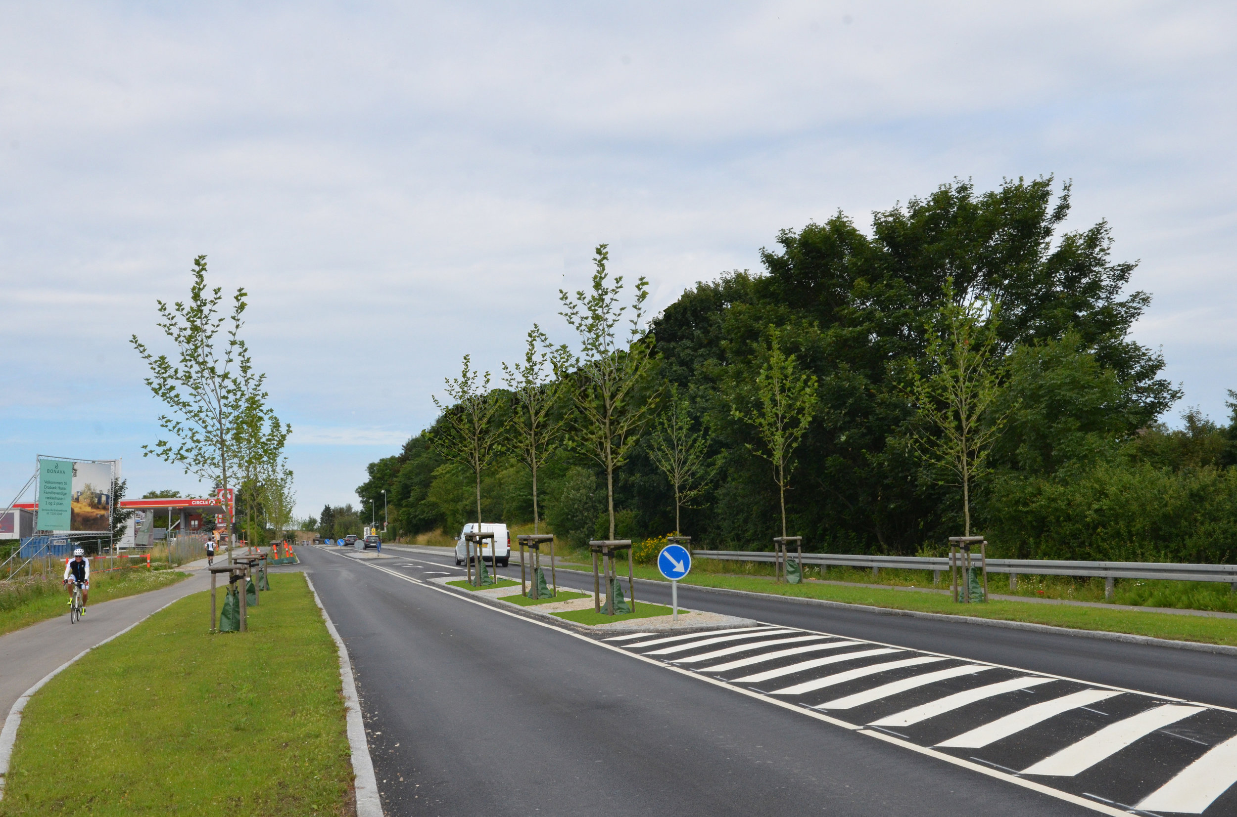 Der er rigelig med plads til 3 træer i midterrabatten, og det ville med tiden gøre byporten væsentlig mere markant. Fotomanipulation: AOB