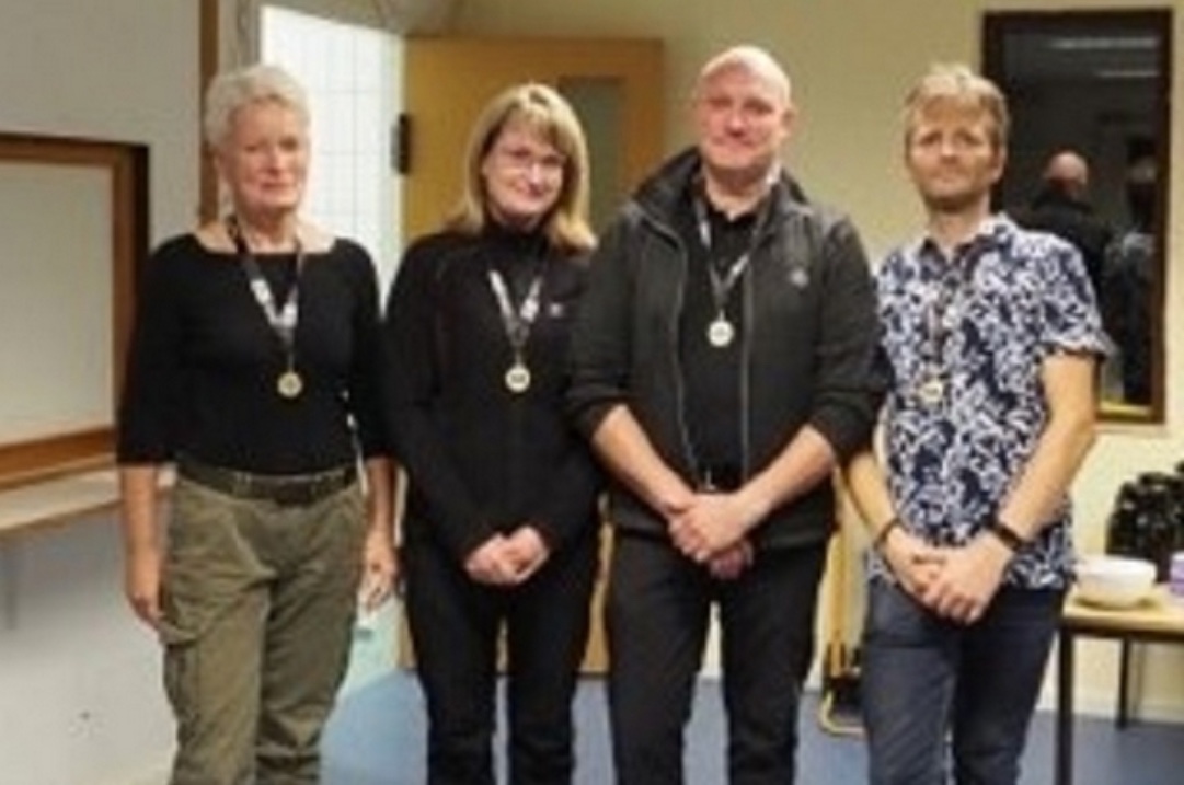 Vinderne af holdturneringen i Nordsjælland i 50 m Åben Klasse, fra venstre: Benedicte Bodilsen, Dorthe Vanggaard, Thomas Høvelskov og Allan Juul. Privatfoto