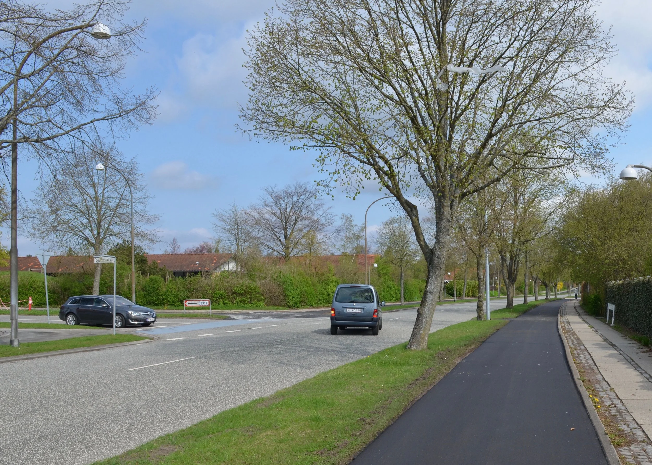 Asfaltmaskiner har i en uges tid arbejdet på at få cykelstierne på hele Blovstrød Allé op i et flot niveau , og det er lykkes. Men hvad med fortovene? Foto: AOB