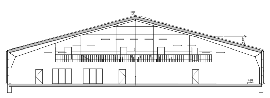 Snit i tennishallen. Illustration: Arkitektfirmaet Thomas Kullegaard A/S