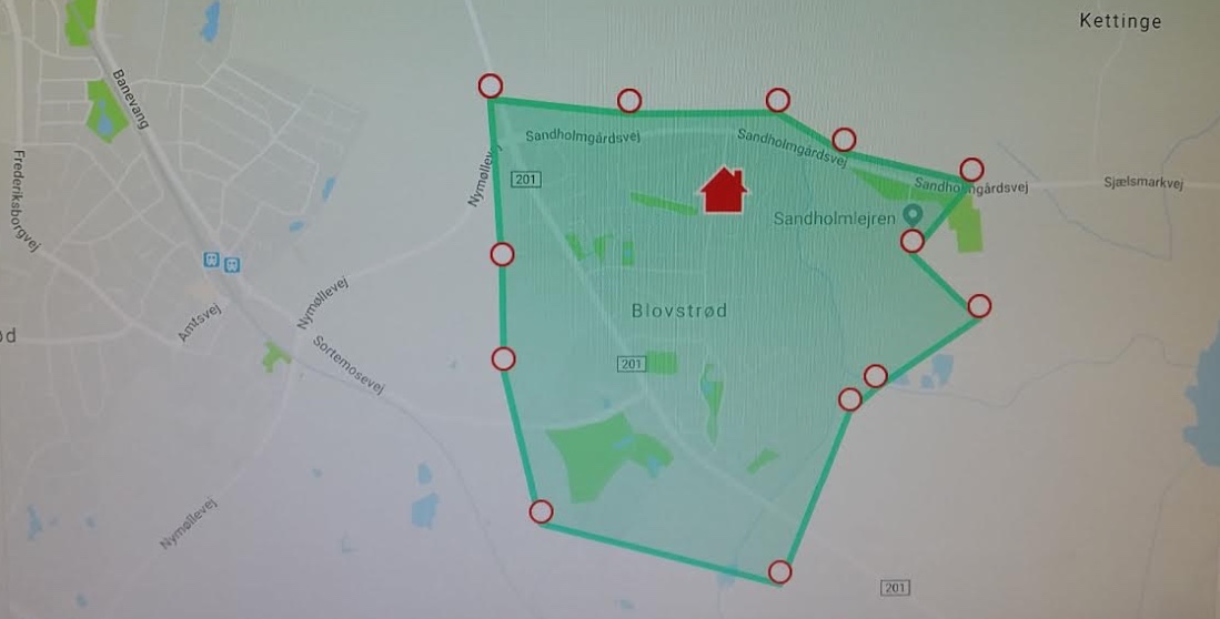 Kortet viser omfanget af Nabohjælp-systemet i Blovstrød.