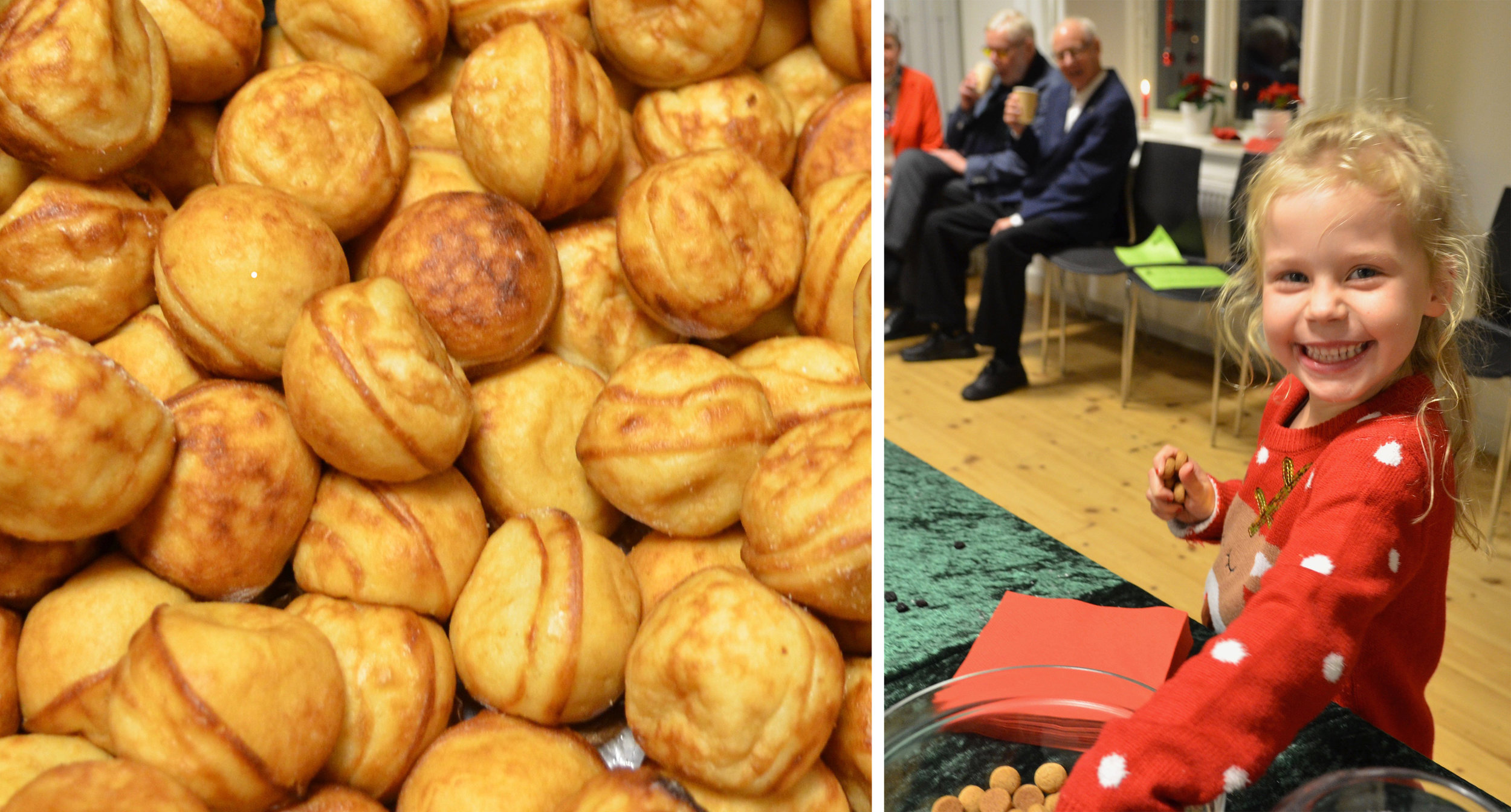 Der var gløgg og varme æbleskiver til alle - og der var også mange pebernødder. Foto: AOB