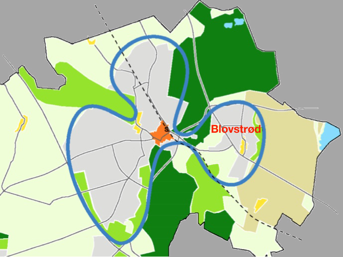 AOB har fra forslaget til kommunes nye planstrategi specielt set på den fremtidige boligudbygning i Blovstrød. Illustration: Allerød Kommune