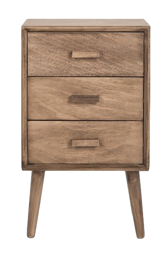 wood mid-century modern nightstand with three drawers