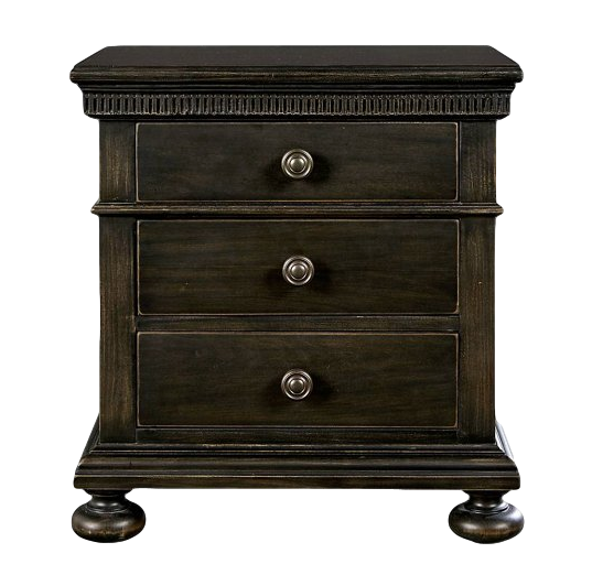 vintage style dark wood nightstand with three drawers