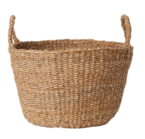 large braided seagrass basket with handles