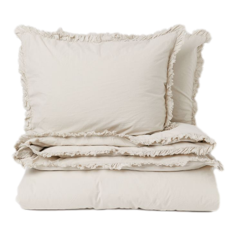 light beige cotton duvet cover with raw edge