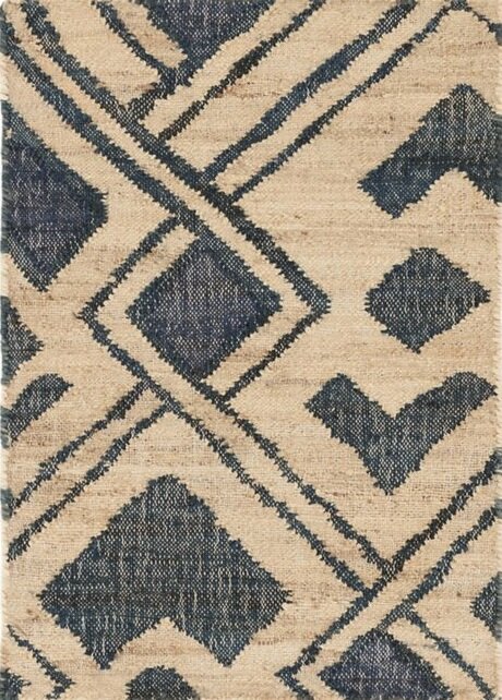 navy blue and natural geometric jute rug