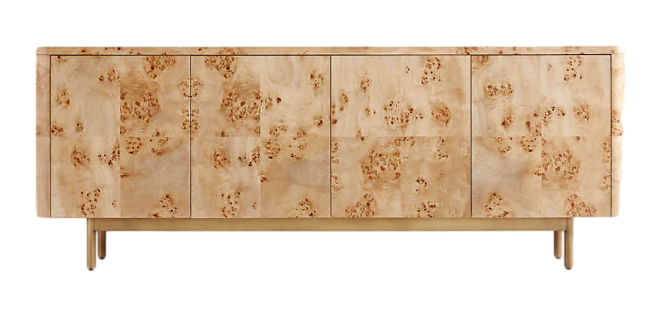 burl wood with brass legs console