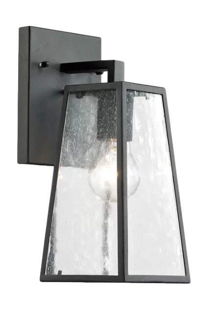 modern black exterior wall sconce light fixture with seeded glass