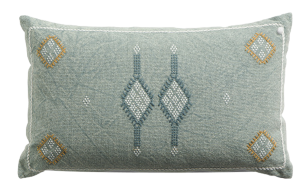 Sage Embroidered Boho Lumbar Pillow