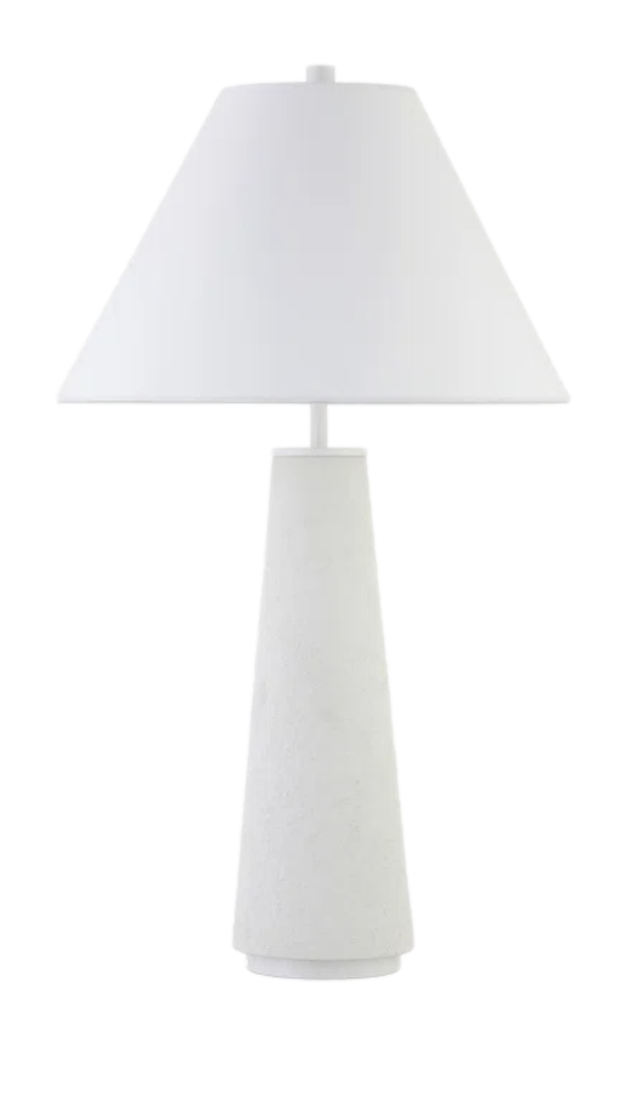 white textured ceramic lamp with tapered shade