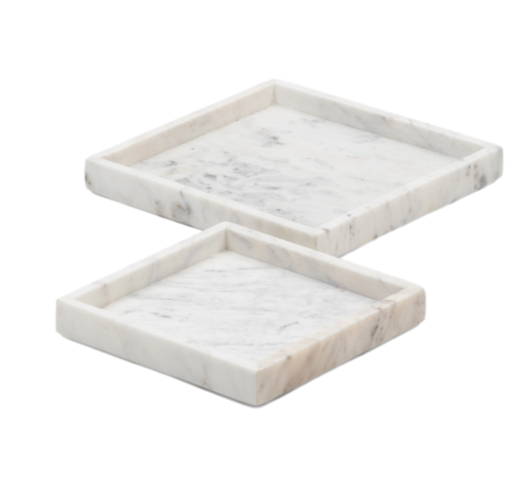 set of two marble square trays