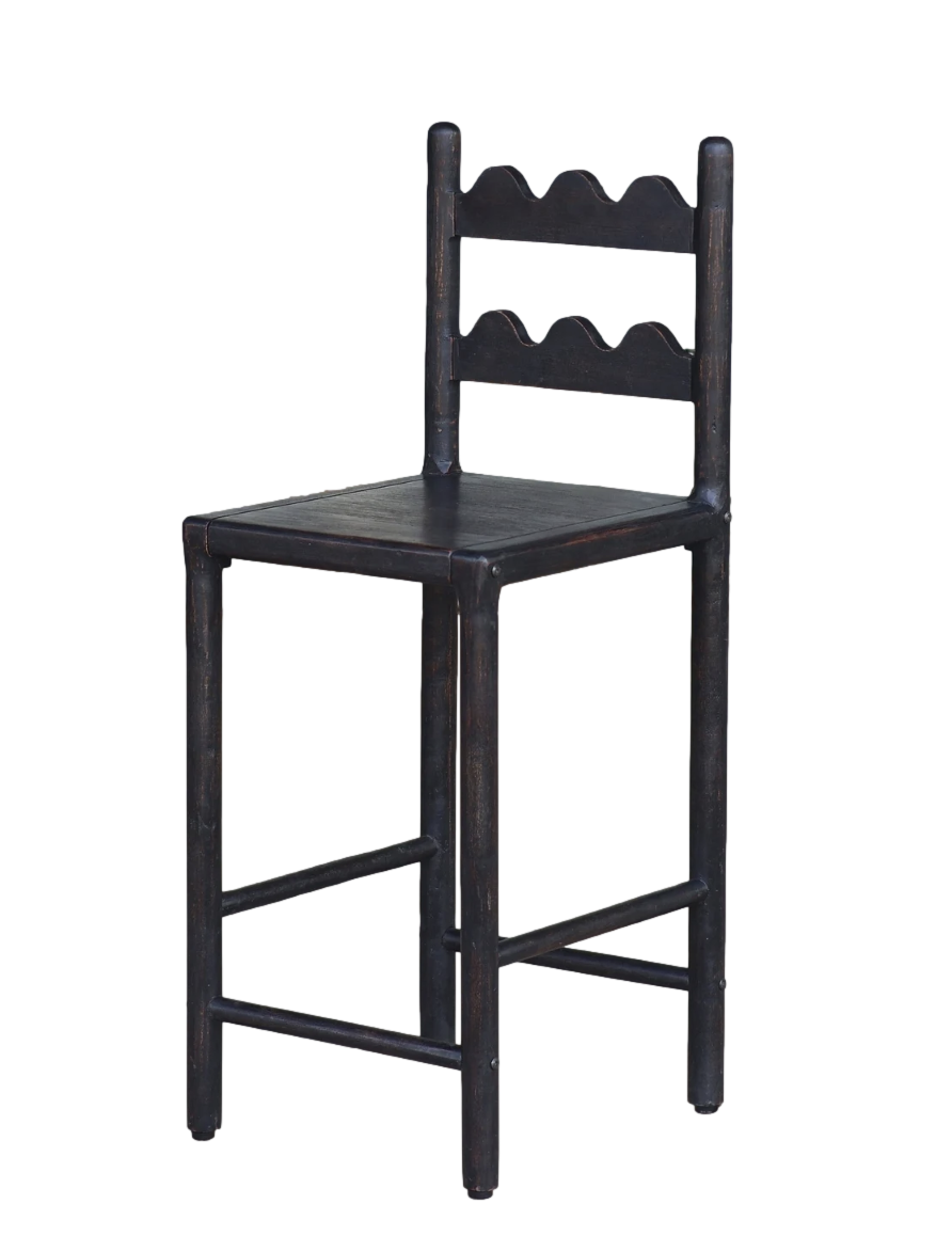 Scallop Wavy Back Wood Counter Stool