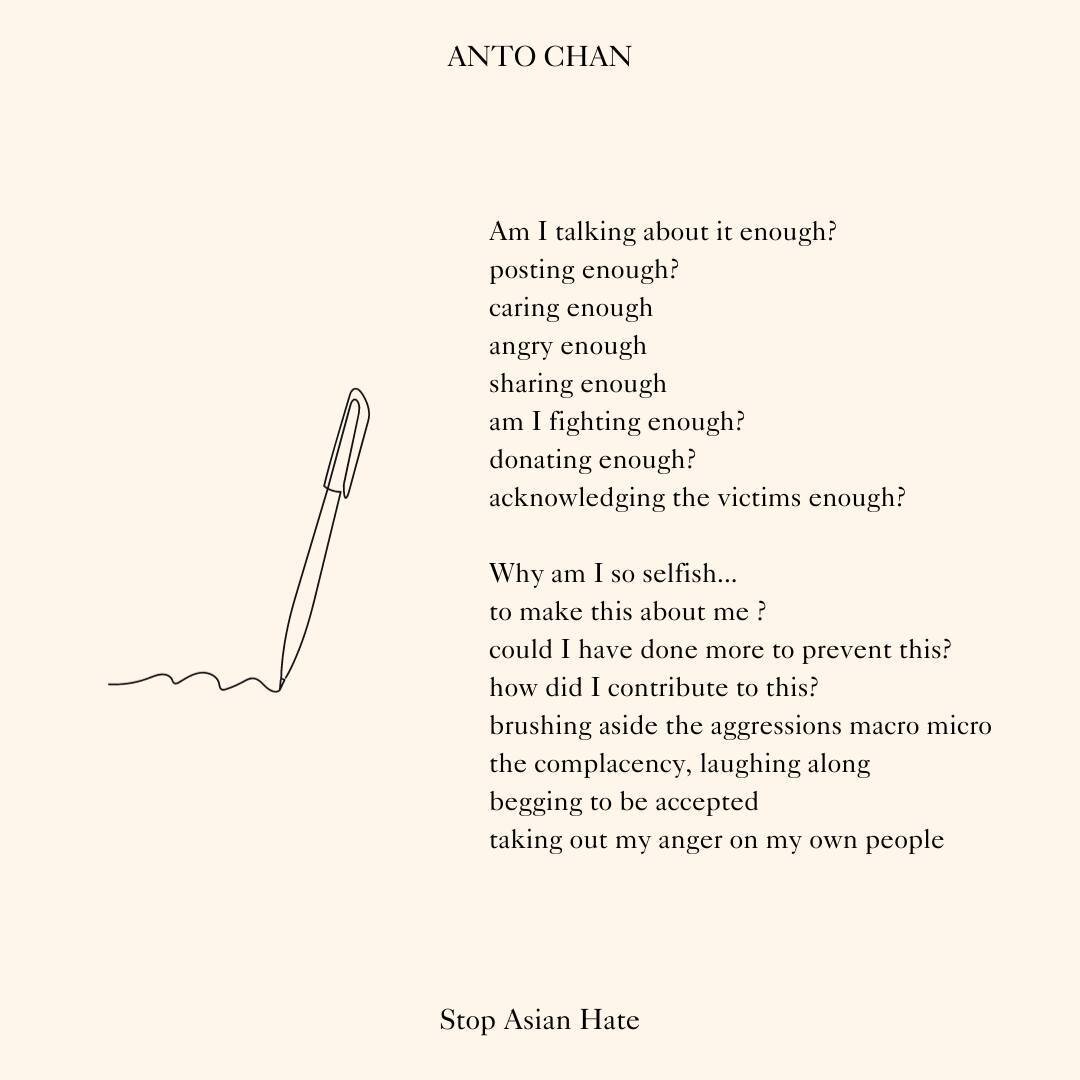 POET SPOTLIGHT: Anto Chan @antopunfu | excerpt from &quot;Stop Asian Hate&quot;

Anto is a spoken word performance artist, writer, facilitator, entrepreneur &amp; producer. He has featured on Verses Festival of Words, Hong Kong Comedy Festival &amp; 