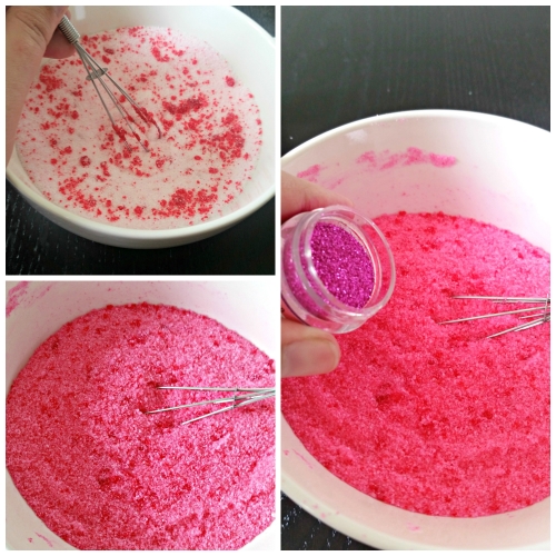 Start of the whisking through adding the glitter.