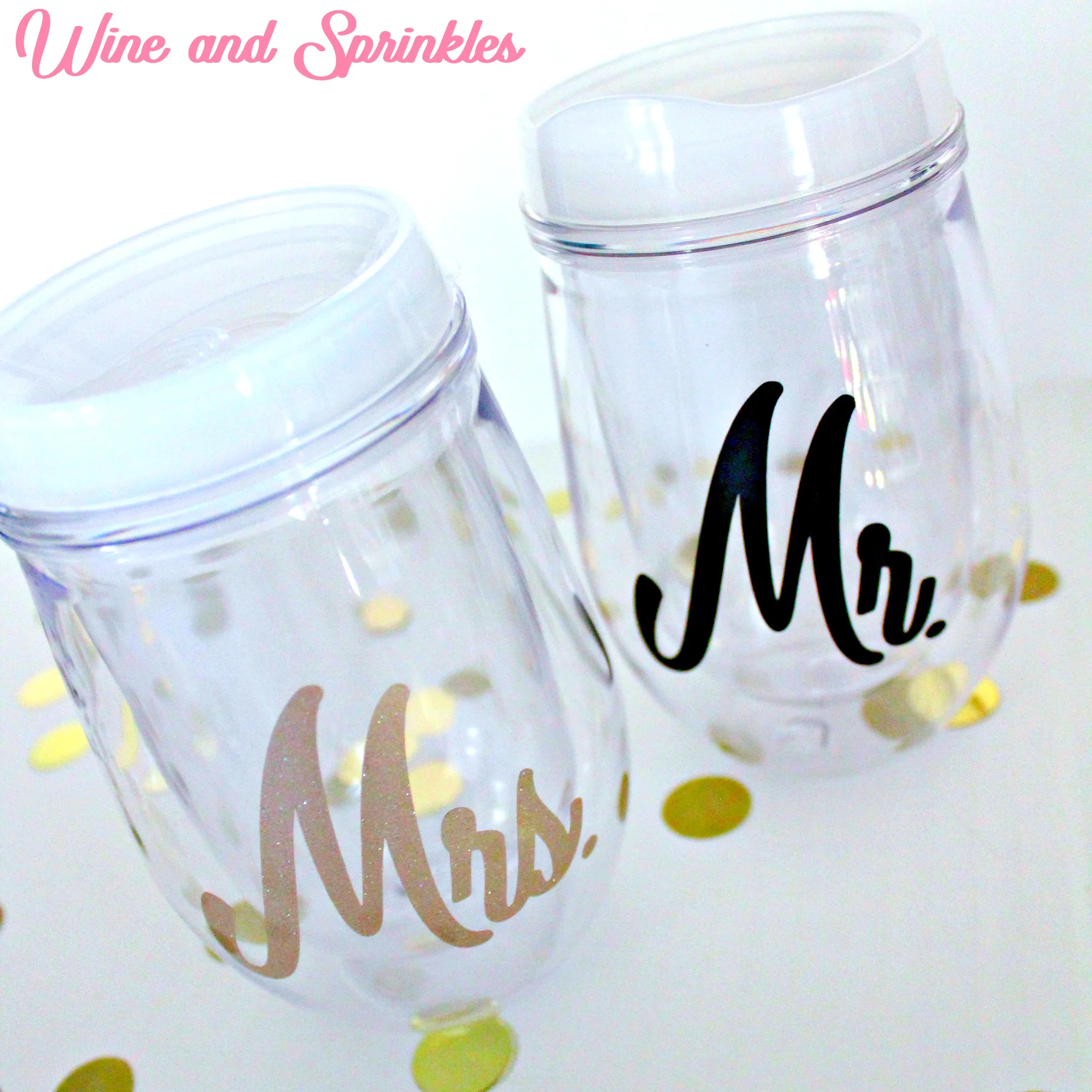 DIY Mr. and Mrs. Stemless Wine Glass Tumblers