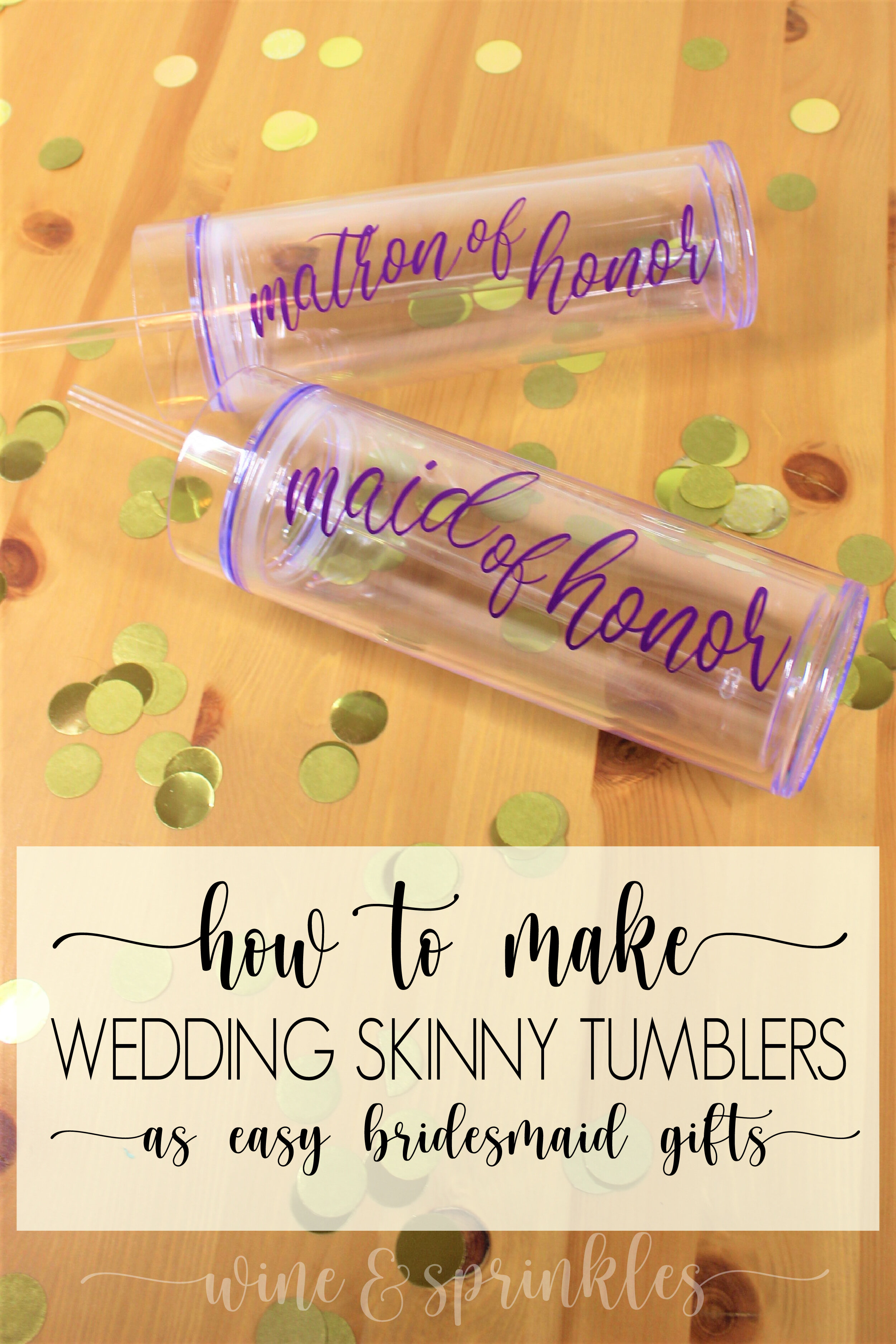 Romantic Font DIY Bridal Party Wedding Skinny Tumblers