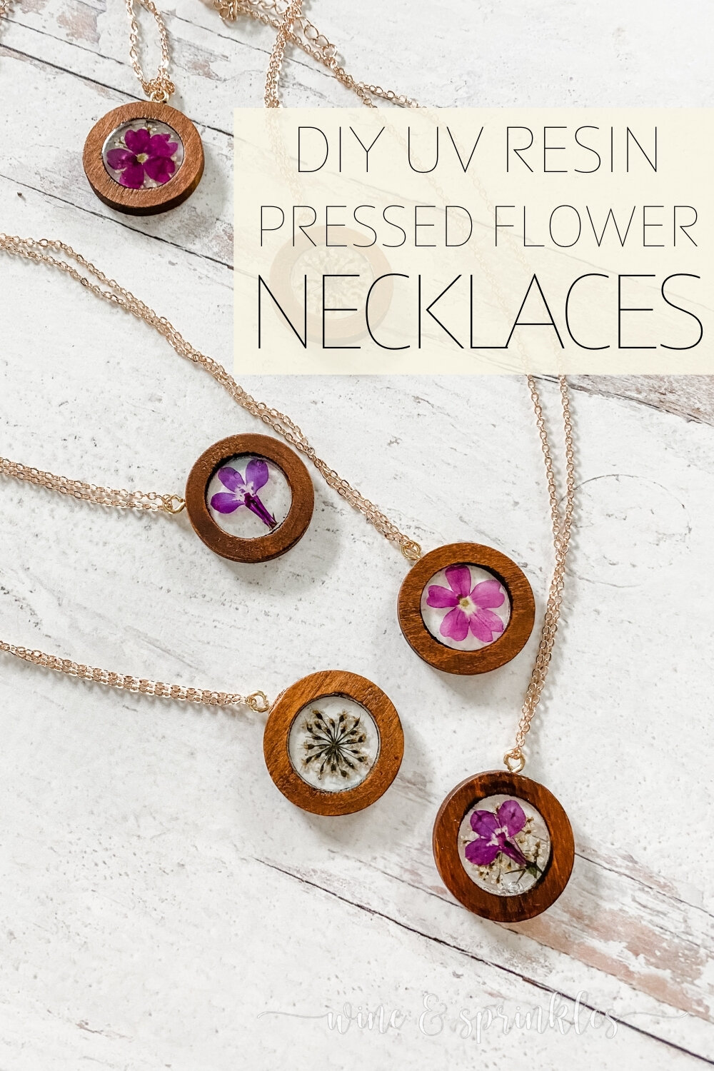 DIY Pressed Flower UV Resin Open Frame Pendant Necklaces — Wine & Sprinkles