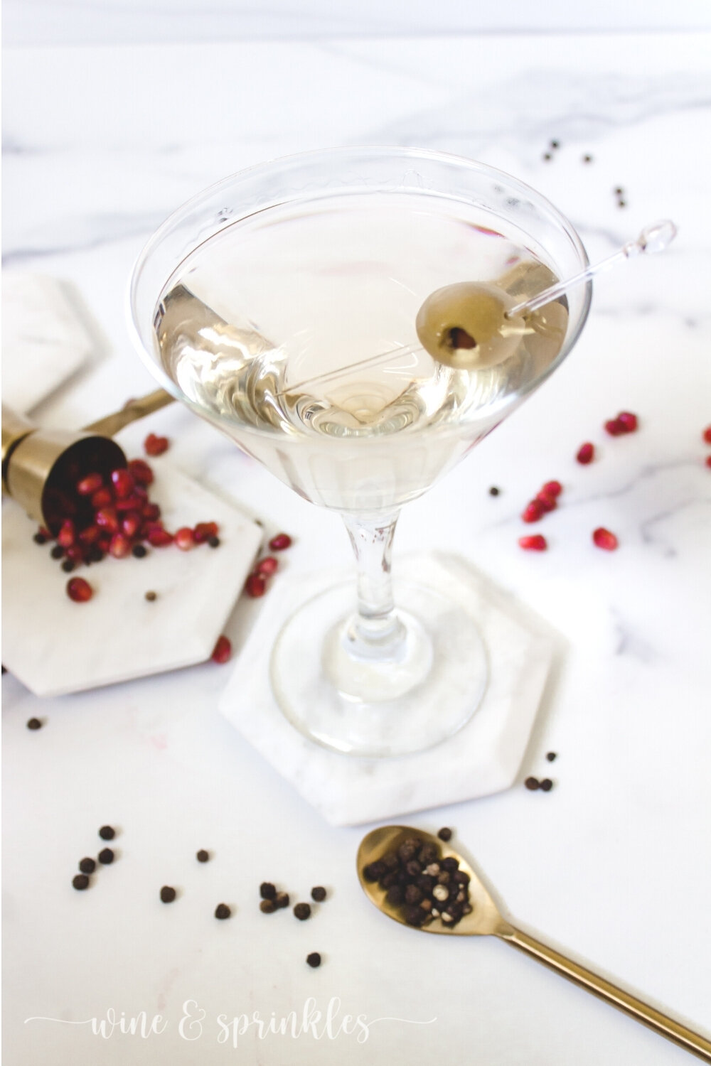 Pomegranate Pepper Infused Dirty Martini